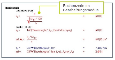 Rechenzeile im Bearbeitungsmodus