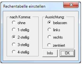 Rechenzeile einstellen